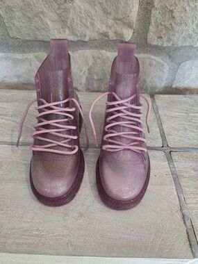 Pink Glitter Lace-Up Kids' Ankle Boots